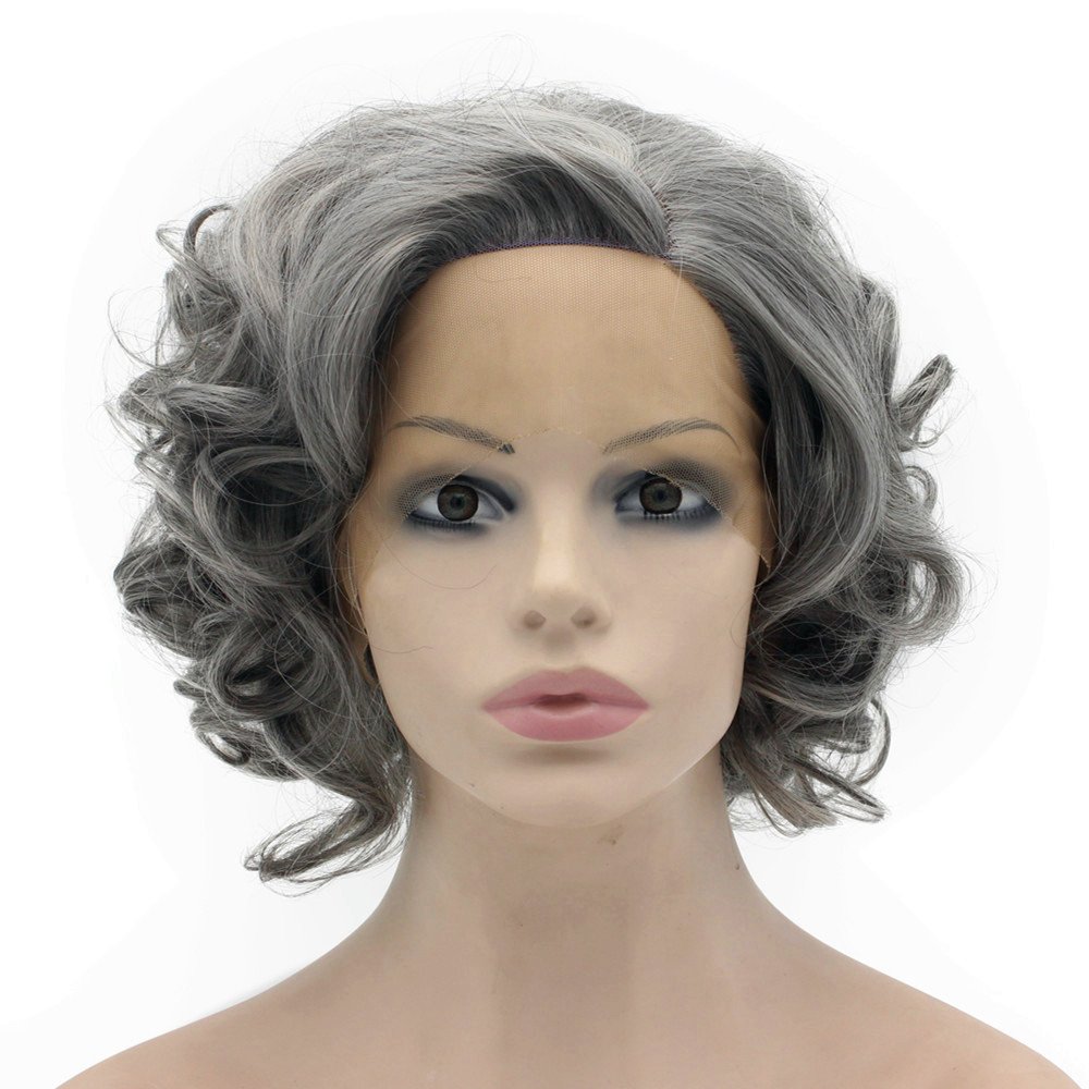 Short Curly Old Lady Gray Lace Front Stylish Wig