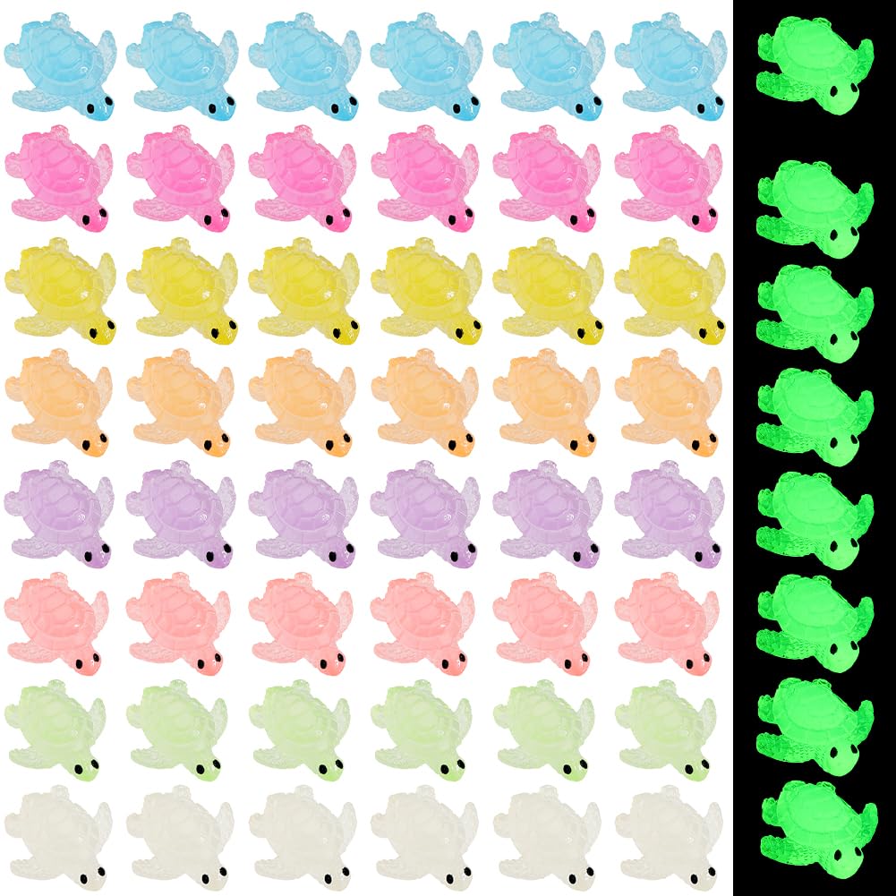 GORGECRAFT 1 Box 80Pcs 8 Colors Miniature Sea Turtle Figurines Multicolor Plastic Glow in the Dark Ocean Animal Luminous Turtles Figurine Decoration for DIY Micro Landscape Dollhouse Fairy Garden