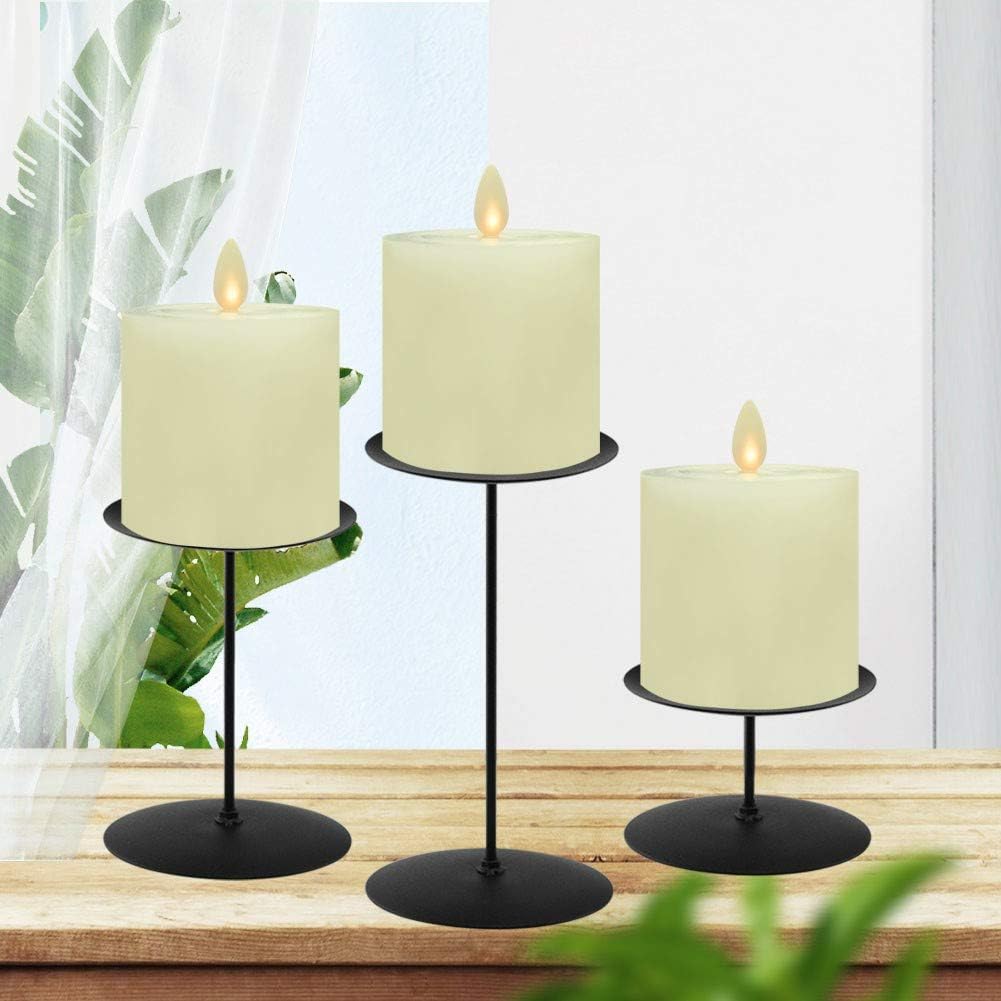 smtyle Pillar Candle Holders Set of 3 Centerpieces Plate for Tables or Fireplace with Black Metal Iron: Kitchen & Dining