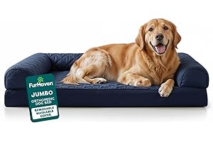 Furhaven Orthopedic Dog Bed for Large Dogs w/ Removable Bolsters & Washable Cover, For Dogs Up to 95 lbs - Quilted Sofa - Navy (Blue), Jumbo/XL