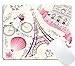 Wknoon Love Pink Paris Vintage Floral Eiffel Mouse Pad, Vintage Romantic Paris Floral Bike Painting Print Art Mouse Pads