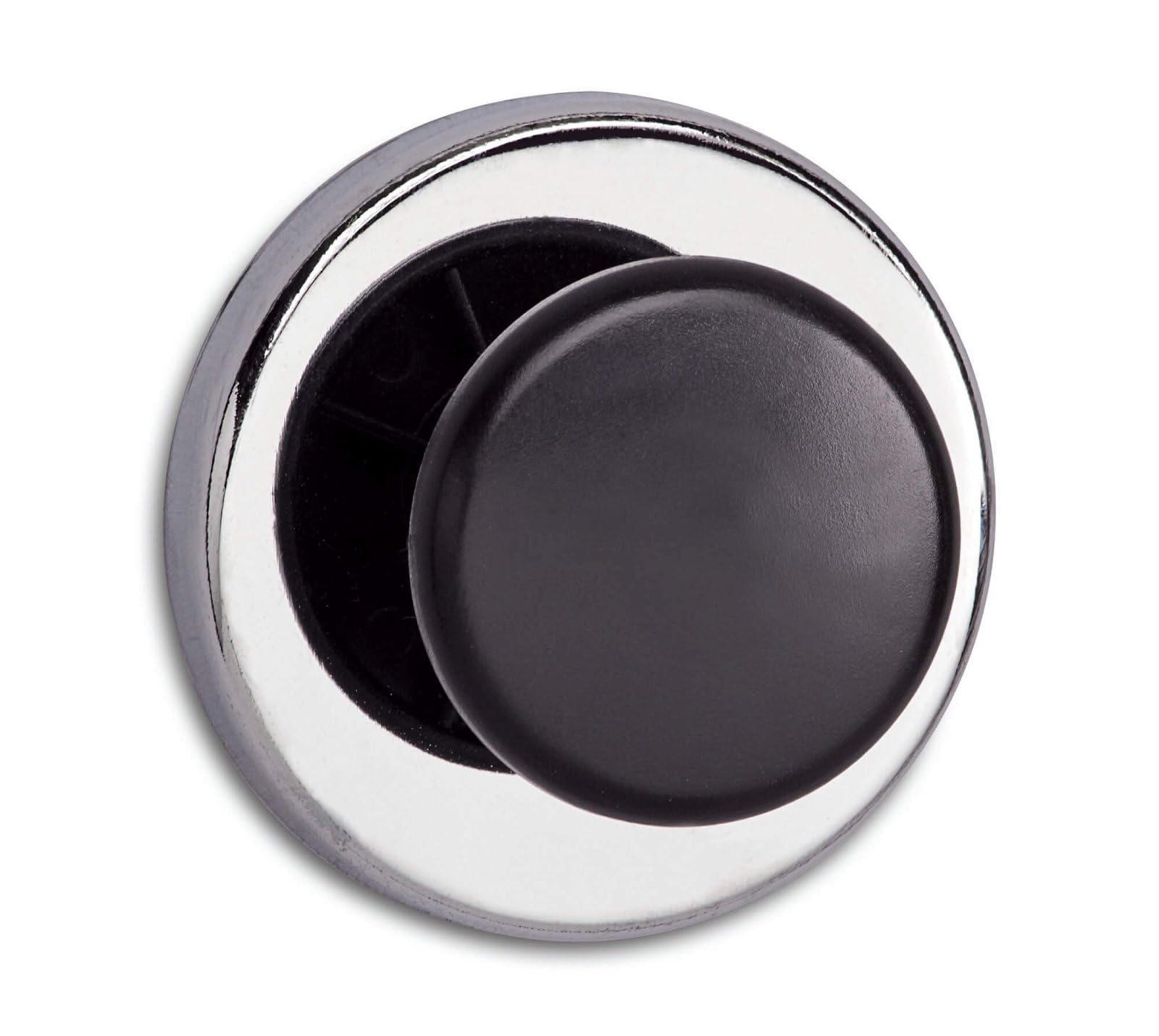 Maul force magnet with knob, round, steel/plastic, 12 kg holding force, 67 x 33 mm, light silver/black