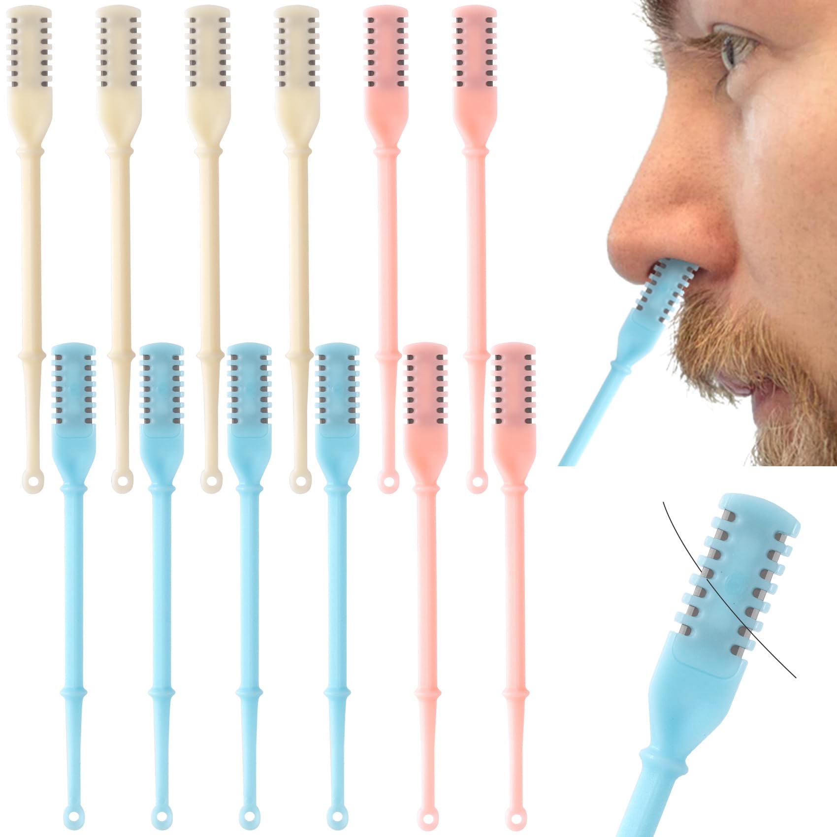 Photo 1 of Isslly 12PCS Double Sided Nose Hair Cutters, 360 Degree Nose Hair Remover Tool, 2-in-1 Nasal Hair Trimmer for Men Women (Creamy White, Blue, Pink)