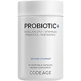 Codeage Probiotic+ 50 Billion CFU** Supplement - 12-Strain Probiotic Blend, Organic Prebiotic Fiber, Postbiotics, Vitamin D3, Zinc Bisglycinate, Quercetin - for Men & Women - Non-GMO - 30 Capsules