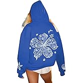 Yojeasrio Oversized Graphic Hoodie for Teens Girl Y2K Ocean Floral Embroidered Preppy Hoody Sweatshirt Cute Aesthetic Sweater