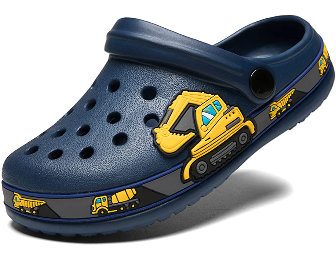 Photo 1 of FolHaoth Little Kids Clogs Cute Cartoon Boys Girls Garden Clogs Toddlers Non-Slip Breathable Slides Sandals Children Lightweight Slip-on Beach Pool Shower Slippers Deepblue
