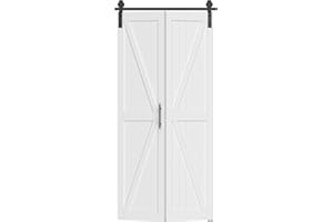 ROOMTEC Bifold Closet Door with Hardware Kit, 36x84 Inch Solid Pine Wood Interior Folding Door for Bedroom, Wardrobe & Room Divider, Pre-Assembled, White Finish