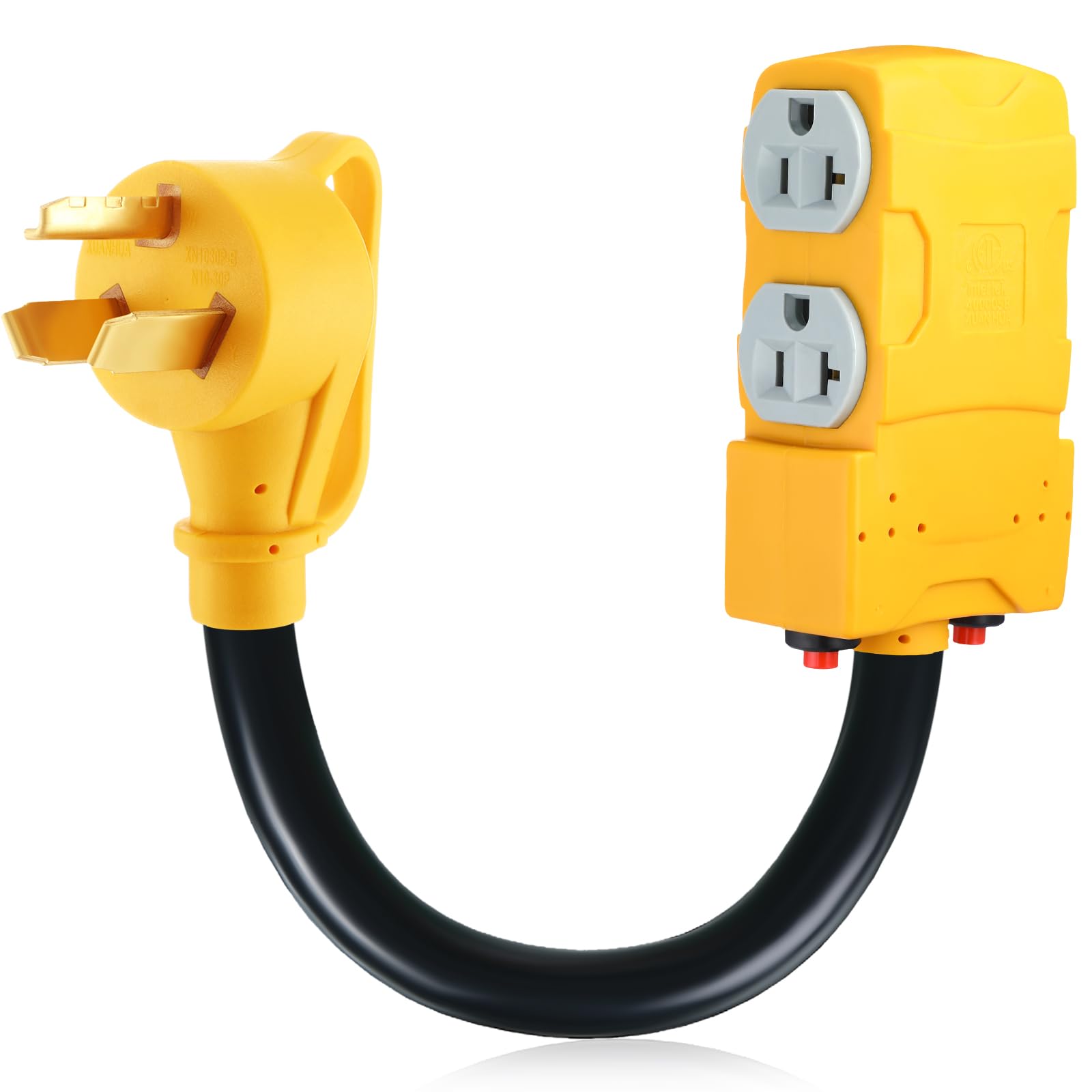 Photo 1 of Kanayu 1.8 FT 30 to 20 Amp 110V Dryer Distribution Adapter Compatible with NEMA 10-30P to NEMA 4X 5-20R/ 5-15R, 3 Prong Dryer Wall Socket to Four Household Outlet with 20 Amp Circuit Breaker