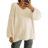 UNCLECAT Womens Oversized V Neck Sweaters Chunky Knit Long Lantern Sleeve Fall Winter Slouchy Tunic Casual Sweater Tops 2025
