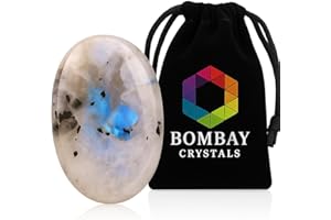 BOMBAY CRYSTALS EXPORT Rainbow Moonstone Worry Stone – Genuine Polished Palm Crystal for Stress & Anxiety Relief, Meditation Thumb Stone Gift for Mindfulness