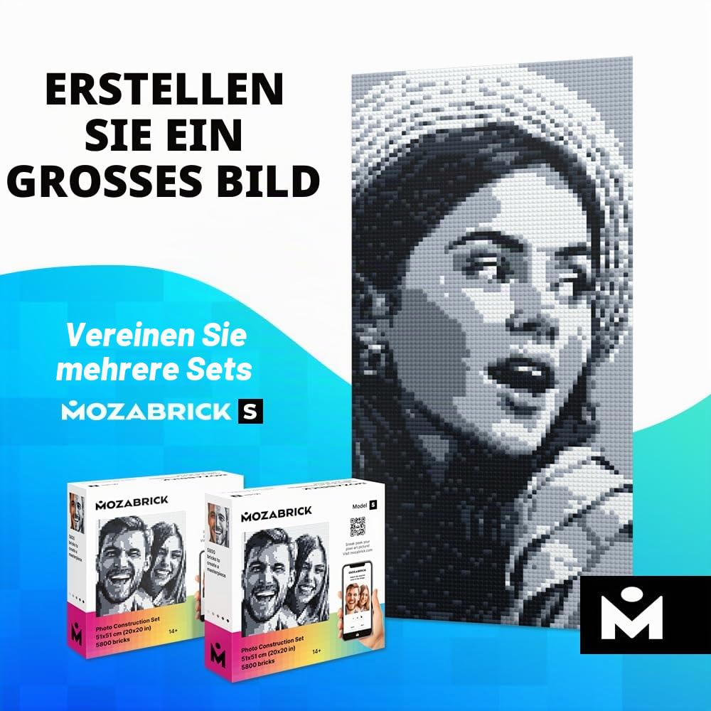 MOZABRICK Set S- Klemmbaustein Mosaik Foto Bausatz, personalisiertes Geschenk, Benutzerdefiniert, Bild Baukasten, Bauset, Pixel Art Kunst Steckbaustein Gemälde 9