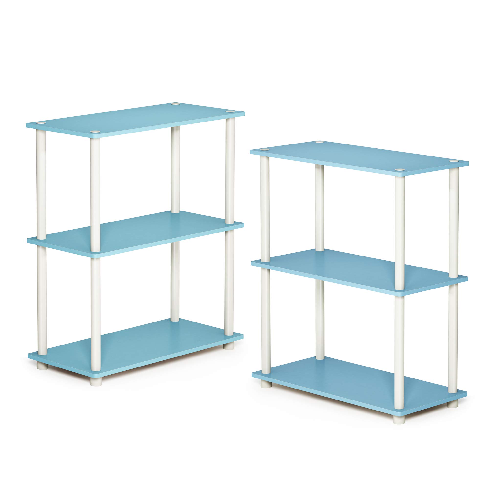 Furinno TURN-N-TUBE Storage Shelves Set of 2, 3-Tier Book Shelf, Corner Shelf, Toolless Open Shelves, for Organization and Storage, Living Room, Garage, Home Office, Light Blue