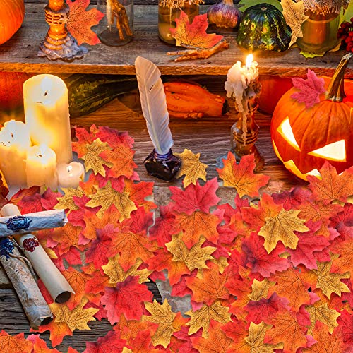 DomeStar Aritificial Maple Leaves, 500PCS 3 Inch Silk Fall Leaves Faux Autumn Leaves Assorted Fall Leaves for Halloween Thanksgiving Decorations