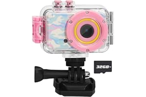 ASIUR Kids Waterproof Camera Underwater Camera Toys for Girls Boys Age 3-8, 1080P Toddler Video Camera Gift - Children Portable Sports Camcorder for Outdoor Riding Skating Jumping with 32GB SD Card