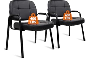 CLATINA Big & Tall 400 lbs Waiting Room Guest Chair Set of 2, Leather Office Reception Chair No Wheels with Backrest Wide Seat and Padded Arms for Home Lobby Conference Waiting Room Office, Black