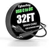 CyberFey Starlink Mini Cable 10M/32FT - Waterproof Starlink Mini USB C Cable, 18AWG Power Cable, Works with 100W+ PD Source