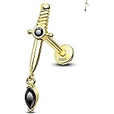 Jewseen 925 Sterling Silver Dagger Cartilage Piercing Jewelry Internally Threaded Helix Conch Tragus Earrings Cartilage Stud Earring Dangle CZ Lip Nose Piercing Jewelry for Women Men