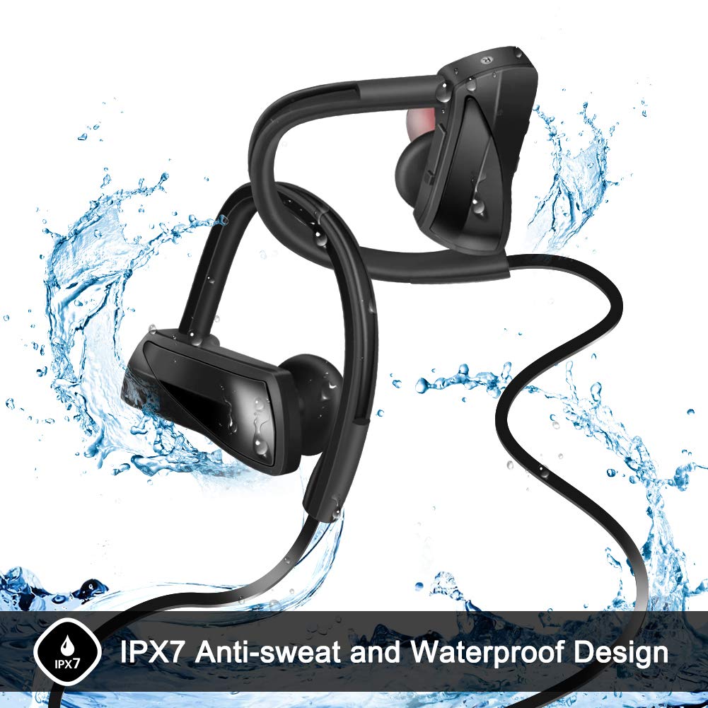 LEVREA Wireless Bluetooth Headphones Waterproof IPX7, Rechargeable HiFi Stereo Earbud Earphones with Mic, Working More Than 6 Hours