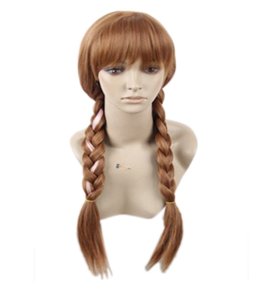 Princess Anna Wig with Two Braids Brown Cosplay Wigs with Cap for Women