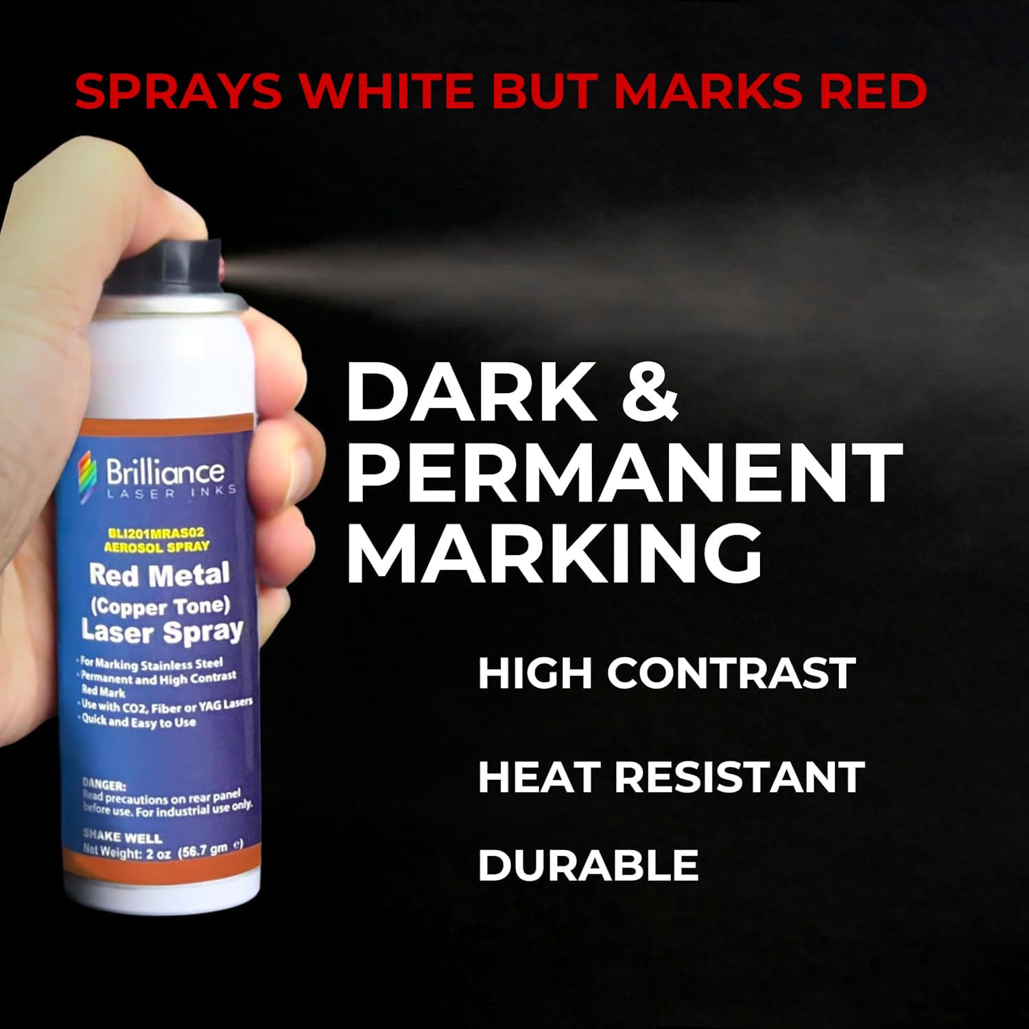 Brilliance Laser Inks 2 Oz Laser Marking Spray - Copper Tone Red, Permanent High Contrast Metal Engraving Aerosol for Fiber, YAG, Diode, and CO2 Laser Engraver Machine, BLI202