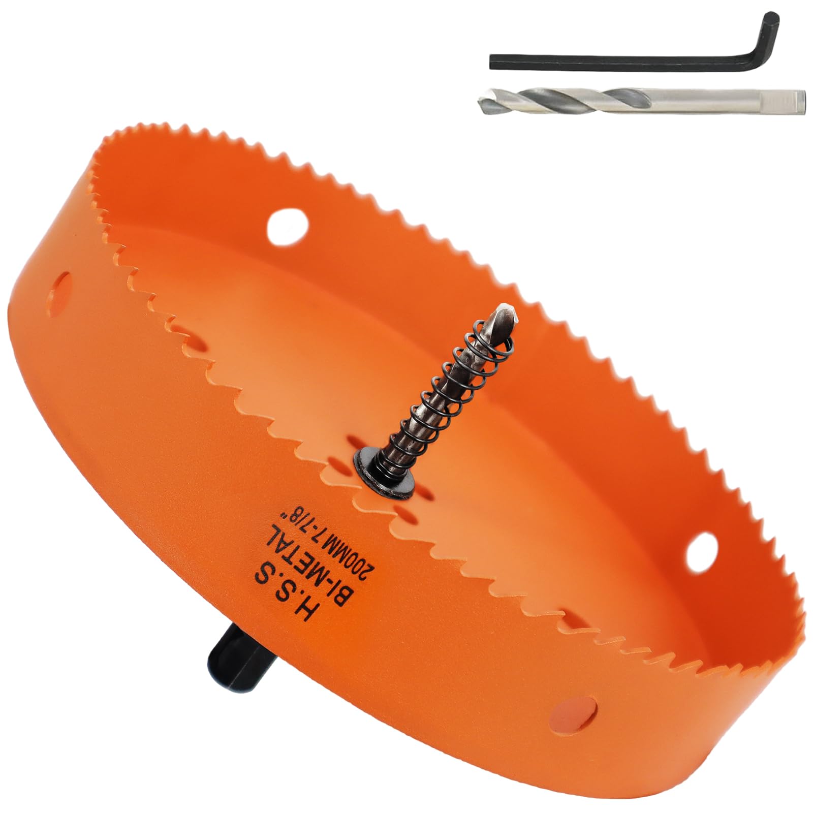 200mm Hole Saw, 7-7/8'' HSS Bi-Metal Hole Cutter with Arbor, Cutting Depth 32 mm, Hole Saw Drill Bit for Cutting Wood, Plywood, Plastic, Drywall, Thin Metal Sheets (with 1 spare drill)