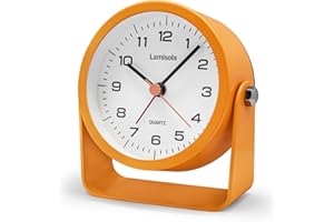 Lamisola 3.5 Inch Small Desk Alarm Clock, Battery Operated Analog Silent Clock with Night Light, Retro Vintage Metal Bedside 