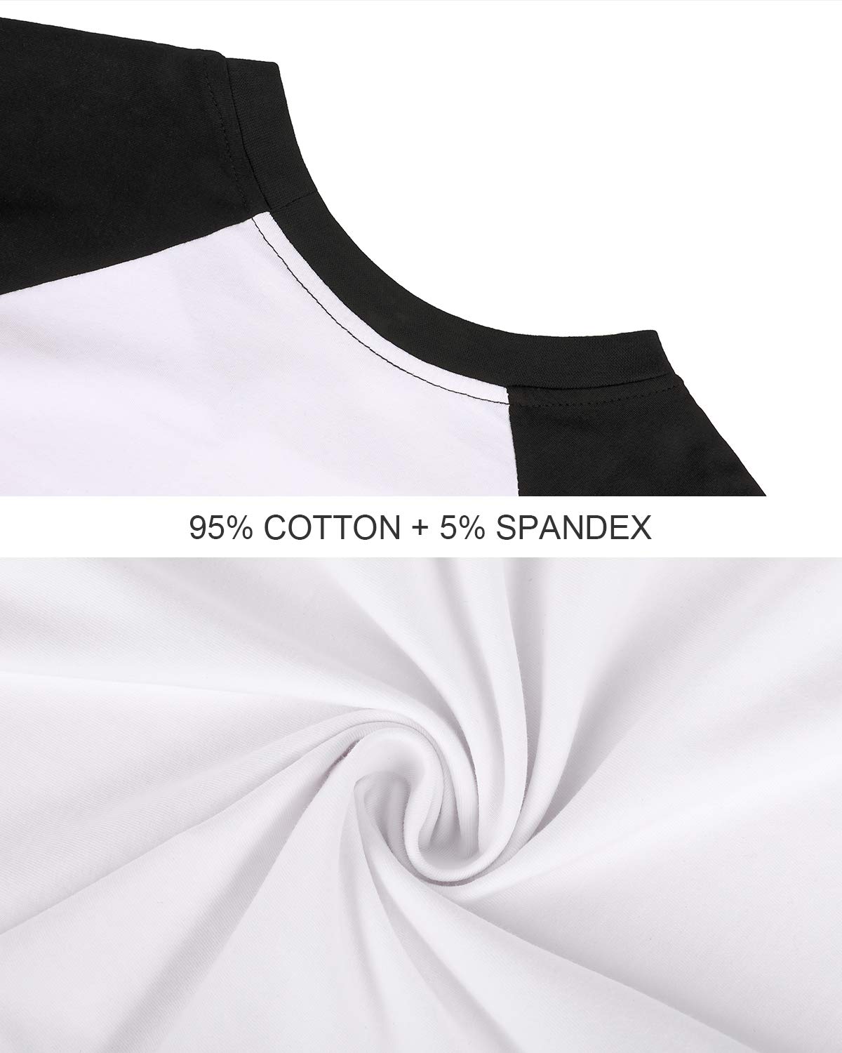 LEMONMOON Women\'s 3/4 Sleeve T-Shirt Round Neck Top Baseball Tee(SS001W/White and Blacks)