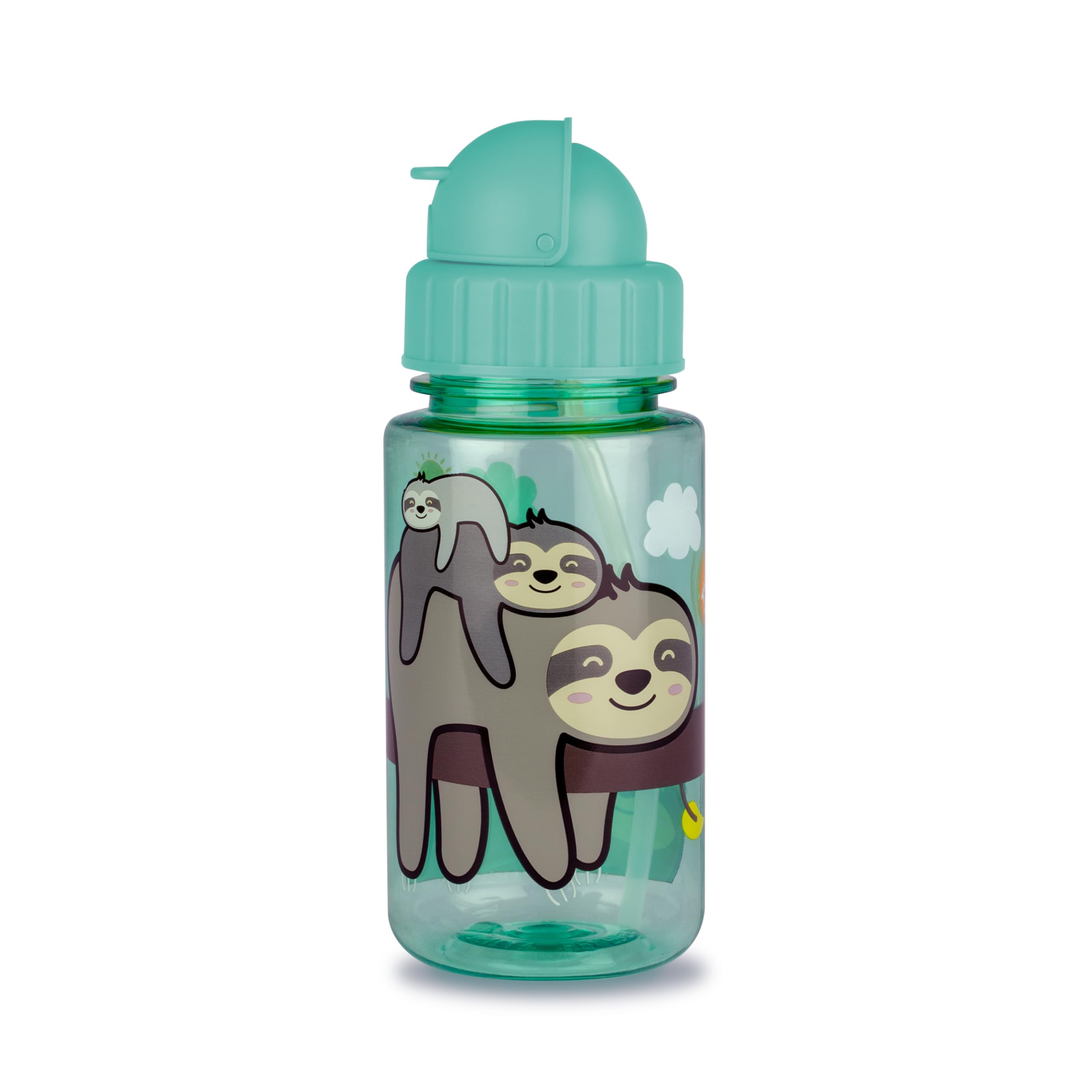 TUM TUM Flip Top Kids Water Bottle With Straw, Tritan Toddler Water Bottle, 400ml, BPA Free (Stanley the Sloth)