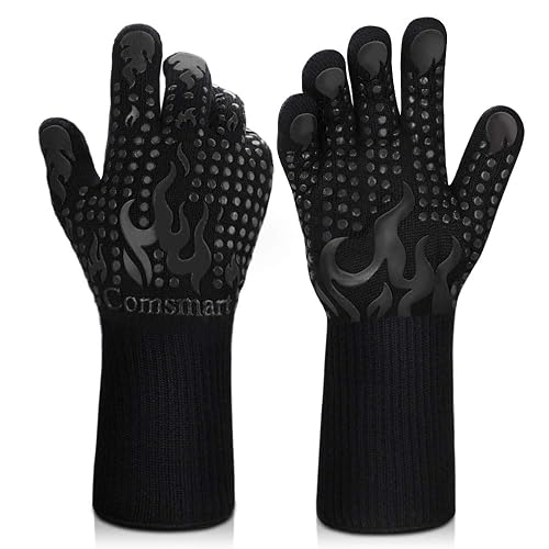 Extreme Heat Resistant Oven Gloves – 1472°F (800°C) Rating, Silicone Non-Slip, Aramid Fiber, Machine Washable, 11" X 4.9", Red