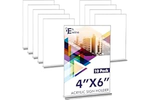 EHWINE 10 Pack Acrylic Sign Holder 4x6, Double-Sided Stand up Table Top Sign Holders, Clear Acrylic Picture Frame Paper Holder Display Stand for Office Business Store Wedding Party