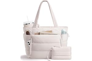 BAGSTELLAR Puffer Tote Bag for Women, Lightweight Puffy Work Handbag Teacher Nurse Quilted Shoulder Bag for School Travel Gym