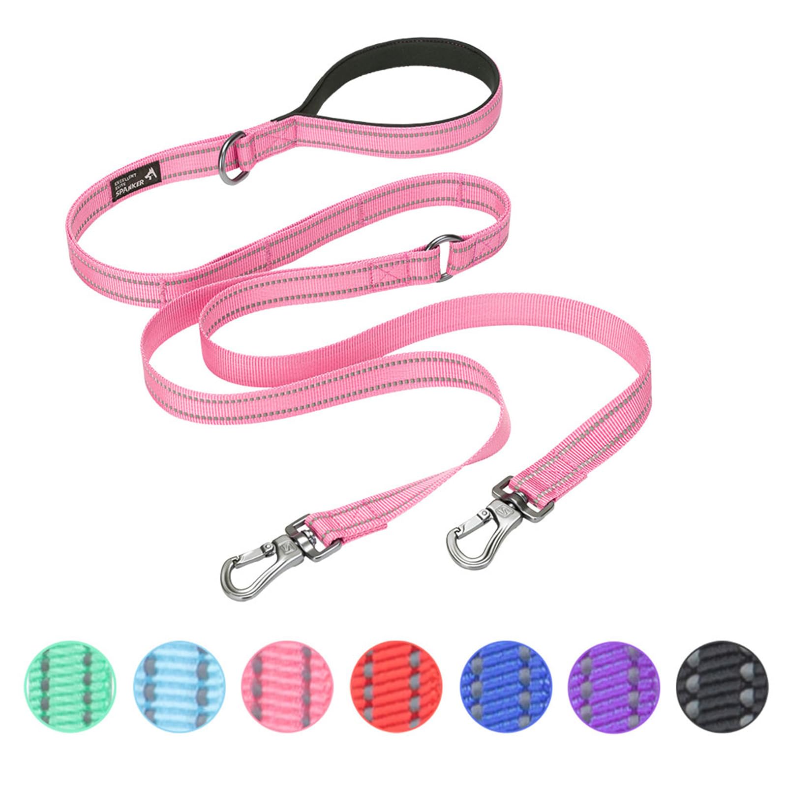 EXCELLENT ELITE SPANKER 5FT Double Lead Reflective Nylon Dog Leash Multiple Dog Leash with Padded Handle for Two Dogs Training Walking(Pink) — image 1