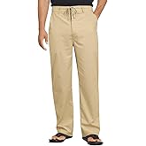 DOWMQ Men's Linen Casual Pants Loose Straight Elastic Suit Waist Drawstring Trousers Lightweight Beach Vacation Pants