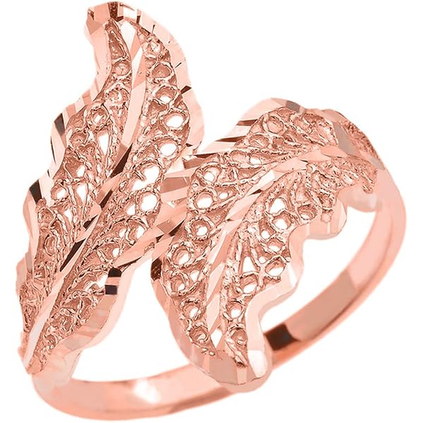 Double Laurel Wreath Leaf Filigree Ring - High Polish 10k Yellow Gold, Size 10
