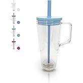 Mfiahui 40oz Insulated Blue Tumbler with Handle and Lid & Straw, Reusable Travel Mug for Clod and Hot Drinks, Double-Wall Plastic Water Bottle,Crystal-Clear,Car Cup Holder Fit, Leakproof,BPA-Free