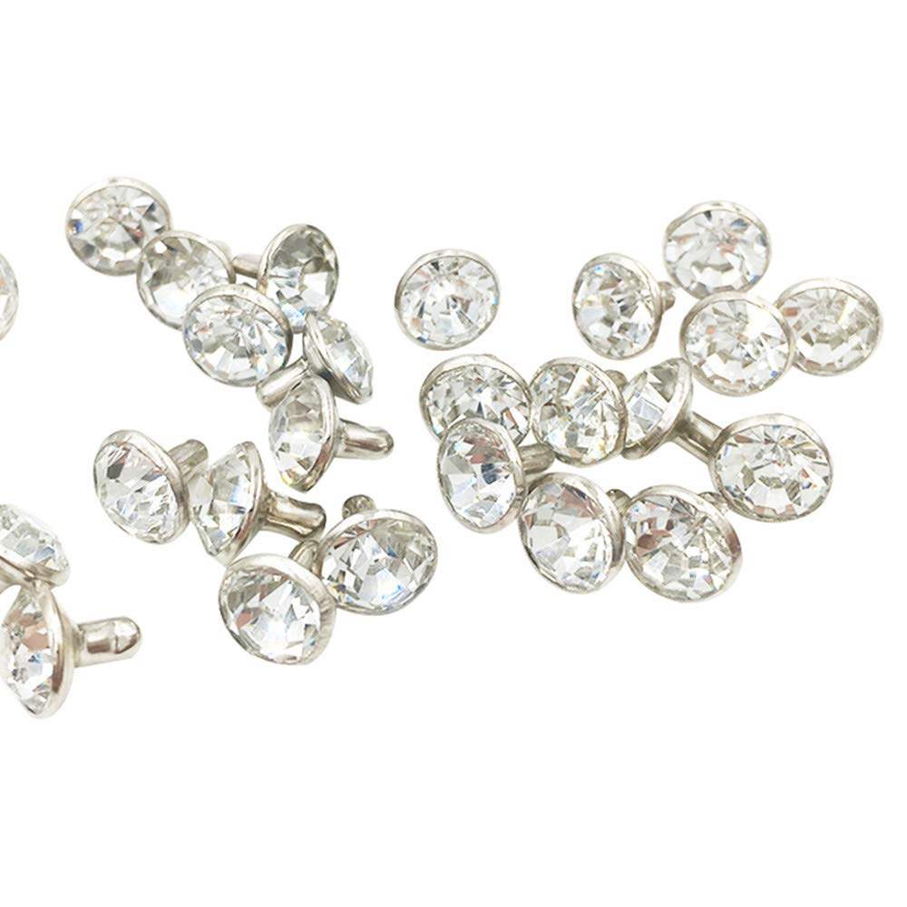 DAS GARDEN100 Sets Cz Colorful Crystal Rivets Silver Color Spots Studs Double Cap for DIY Leather-Craft (Clear White, 8MM)