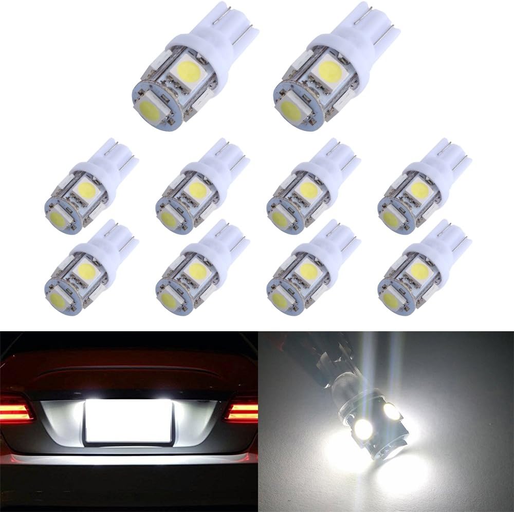 194 T10 W5W 5SMD 5050 Antline 12v LED Light Bulb White 2825 158 192 168 for Car/Motor Interior Dome Parking Side Turn Signal Dashboard License Number Plate Light Bulbs Lamp (pack of 10)