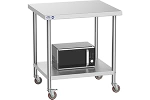 Leteuke Stainless Steel Prep Table with Wheels, 36" x 24" x 37", SUS201 NSF 800LBS Commercial Heavy Duty Stainless Steel Work Table with Adjustable Undershelf, Food Prep Table for Kitchen Restaurant