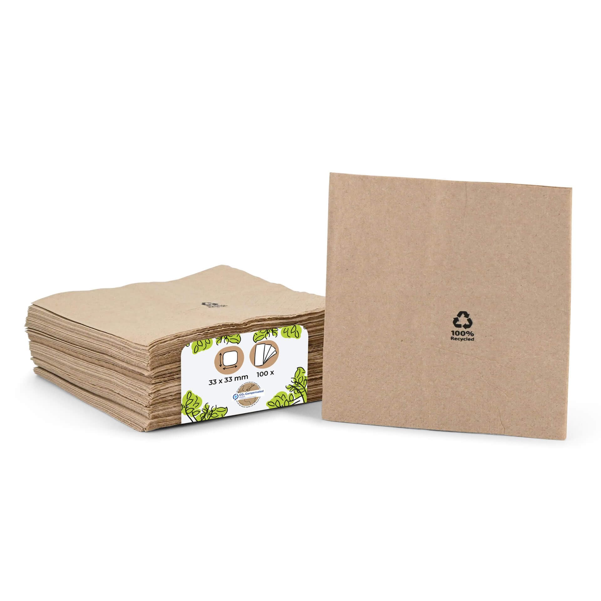 BIOZOYG Eco-Friendly Organic Napkins Made of Recycled Paper I Disposable Paper Napkins 33 x 33 cm I 100 Pieces of Cocktail Napkins Unbleached, Biodegradable, compostable
