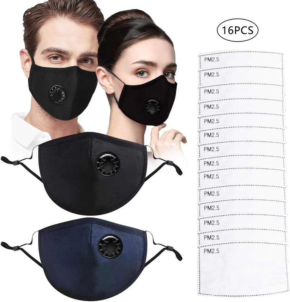 2 Pack Anti Pollution Mask N95 Respirator Masks Breathing Washable Reusable Fold Flat Dust Mask Cotton Unisex Mouth Safety Face Mask Dust With Valve And 14 Replaceable Filters For Men Women Kids