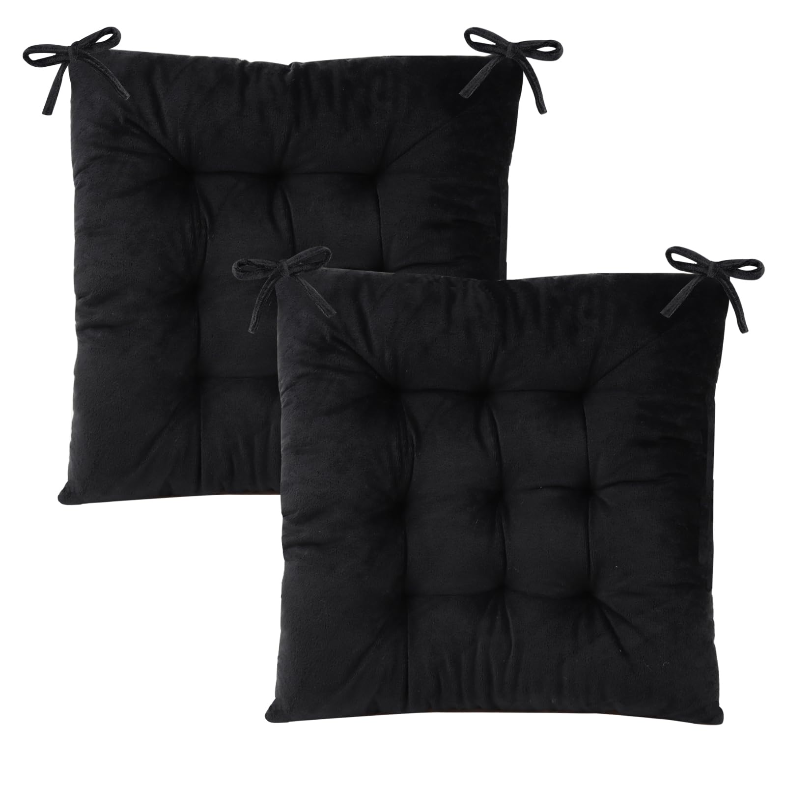 Photo 1 of *** PARTIAL SET - ONLY INCLUDES ONE *** MissSoul Set of 2 Chair Cushions for Dining Chairs with Ties, Indoor Non-Slip Kitchen Chair Pad and Dining Room Seat Cushion Mat for Office Living Room Outdoor 15.5" - Black