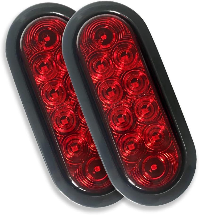 NOVALITE Set of 2 pcs 6 Inch Red Oval LED Tail Lights with Grommet and