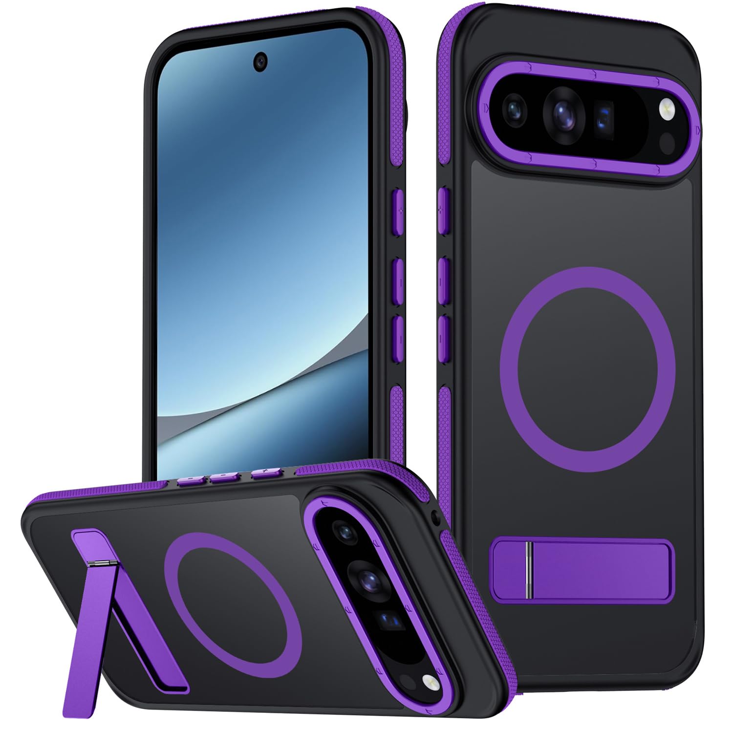 Mondelete for Google Pixel 10 Pro XL Case, [Compatible with MagSafe], Adjustable Kickstand,Military Grade Drop Tested, Translucent Matte Pixel 10 Pro XL Phone Case (Purple)
