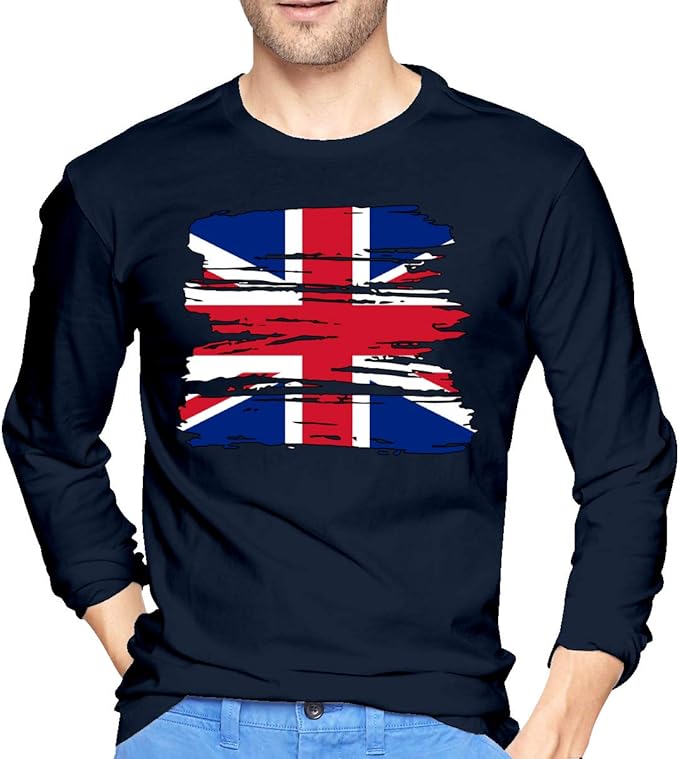 Grunge British Flag Men's LongSleeve T Shirts Cotton Outdoor Sports