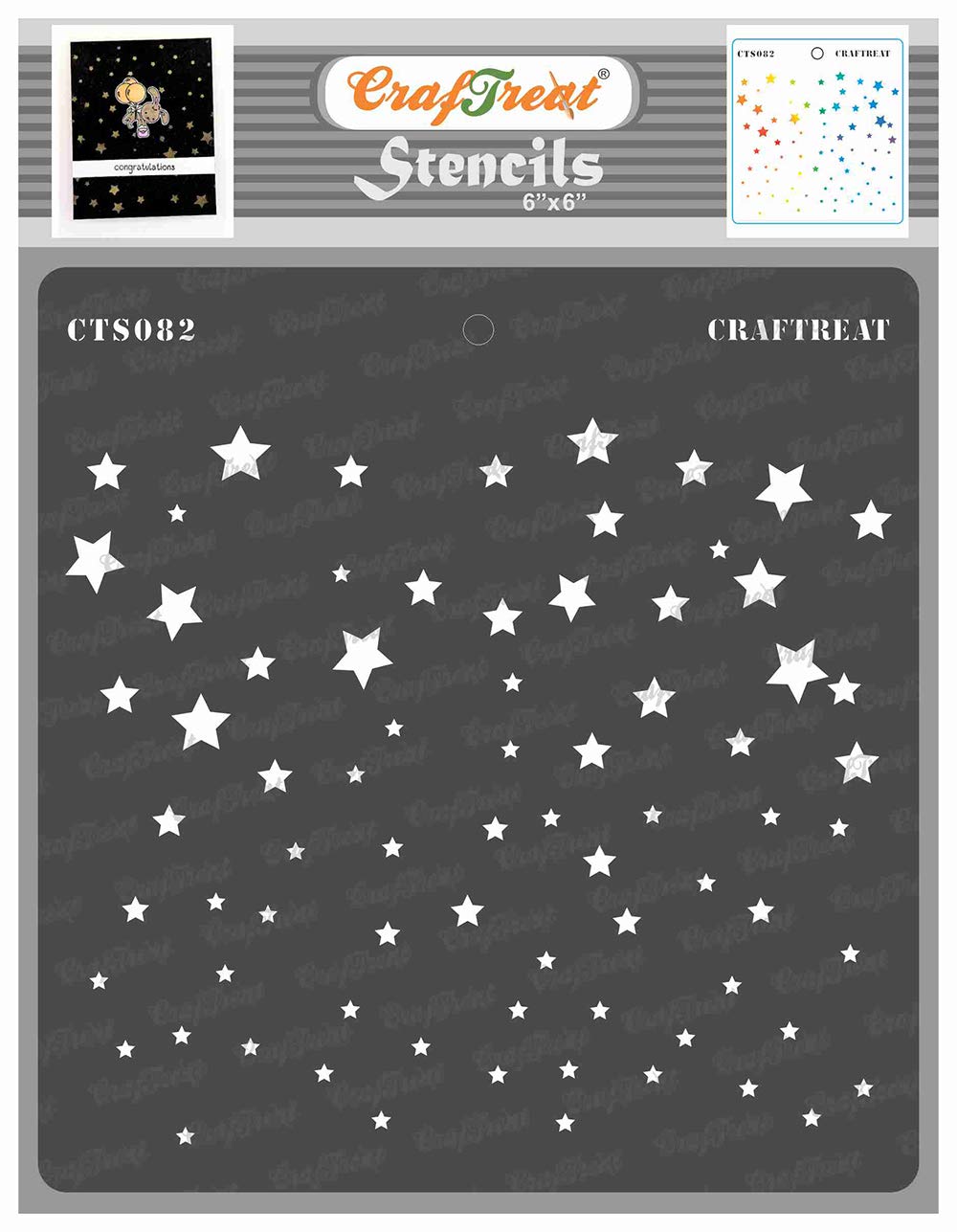 CrafTreat Star Stencils for Painting on Wood, Canvas, Paper, Fabric, Floor, Wall and Tile - Starry Sky - 6x6 Inches - Reusable DIY Art and Craft Stencils - Star Stencil Template