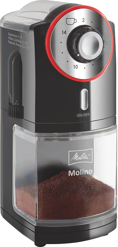 Melitta Molino Coffee Grinder 1019-01 Electric 17 Settings 200 g Black Red