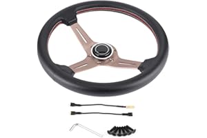 Klanata 14 Inch NARDI Style Perforated Leather Racing Steering Wheel – 6 Bolt Half Dish Design with Horn Button
