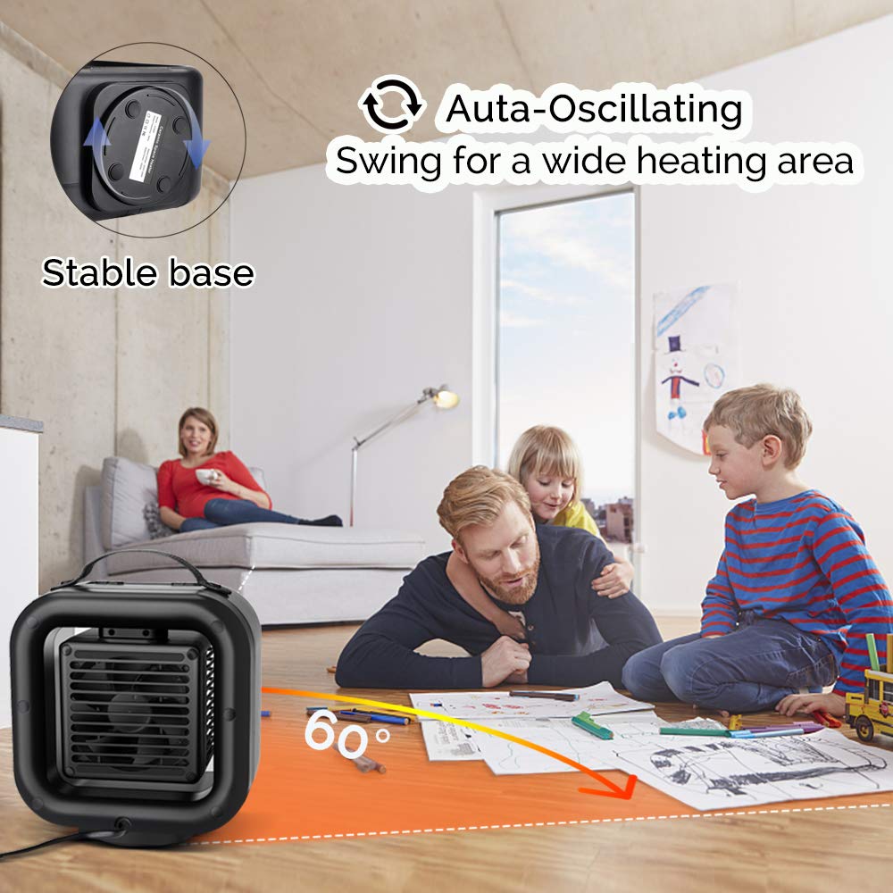 Ceramic Space Heater,VPKID Portable Warming Fan with Adjustable Thermostat & Carrying Handle,Quiet Oscillating PTC Heater with Tip-Over and Overheating Protection