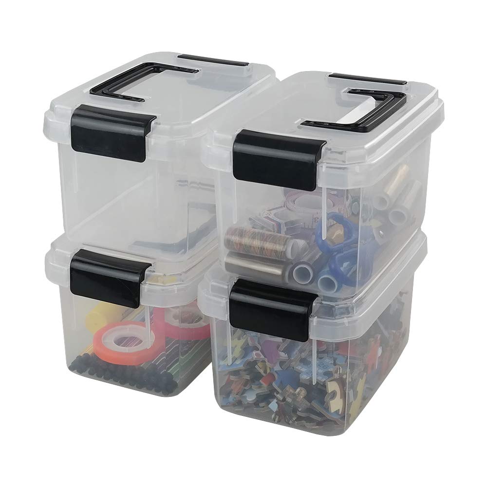 Dehouse 2 L Plastic Mini Storage Latch Box, 4 Packs Clear Storage Box, F