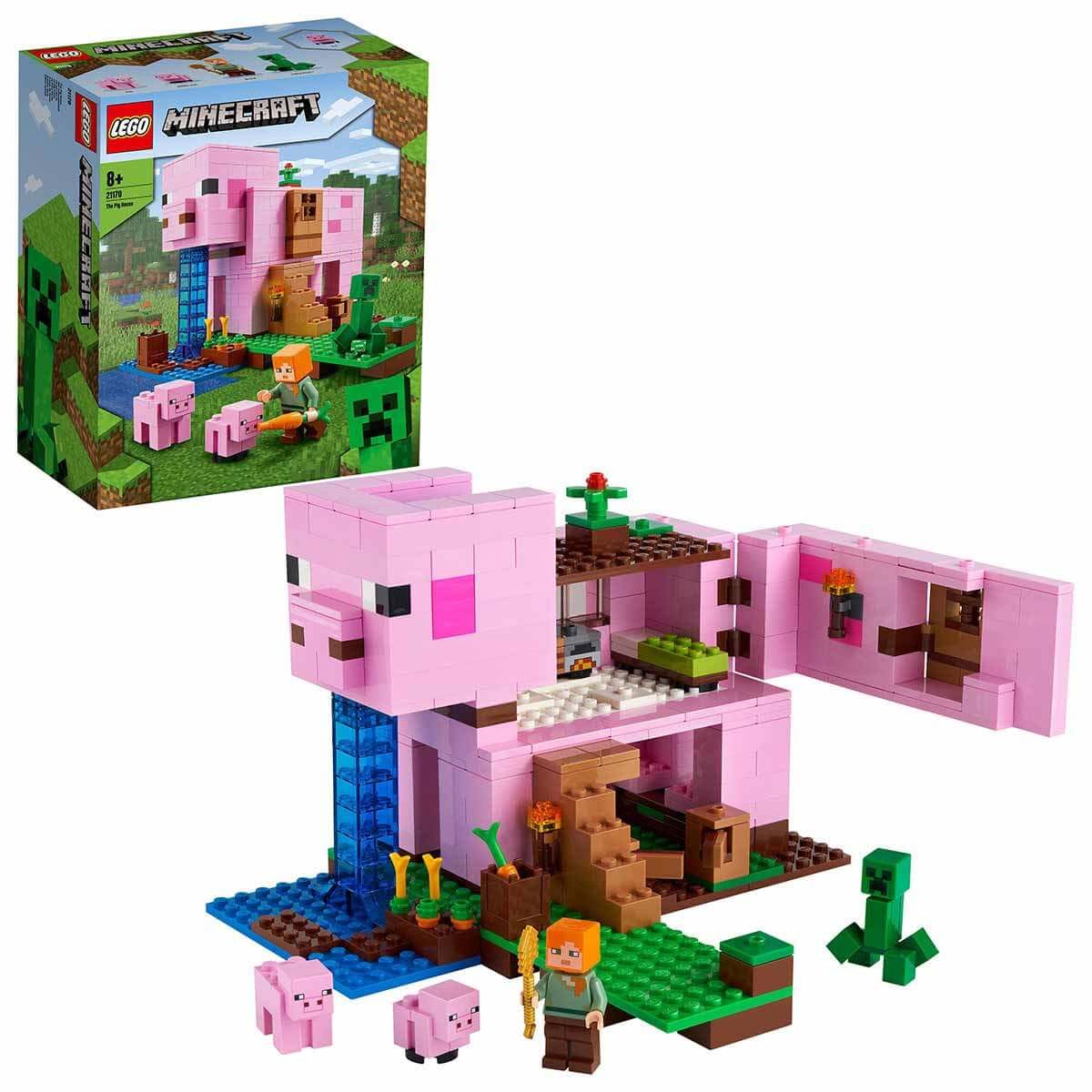 LEGO 21170 Minecraft The Pig House, with Alex, Creeper and 2 Pig Figures, Animal Building Toy, Birthday Gift Idea for Kids, Boys & Girls Aged 8 Plus Years Old